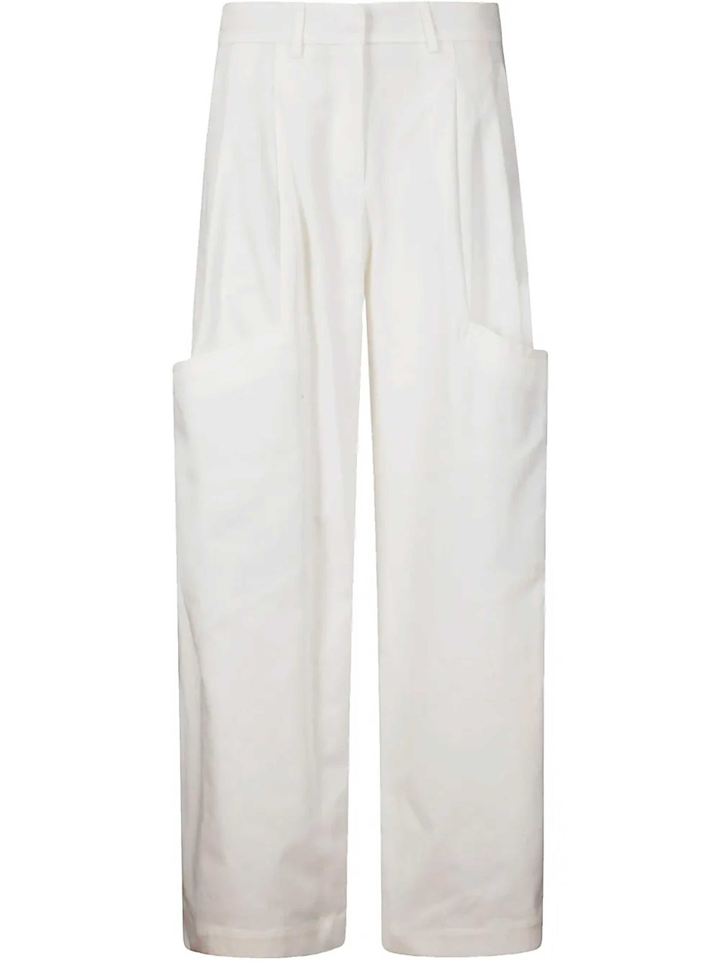 pantalon large en coton blanc avec pince et poche vu de face