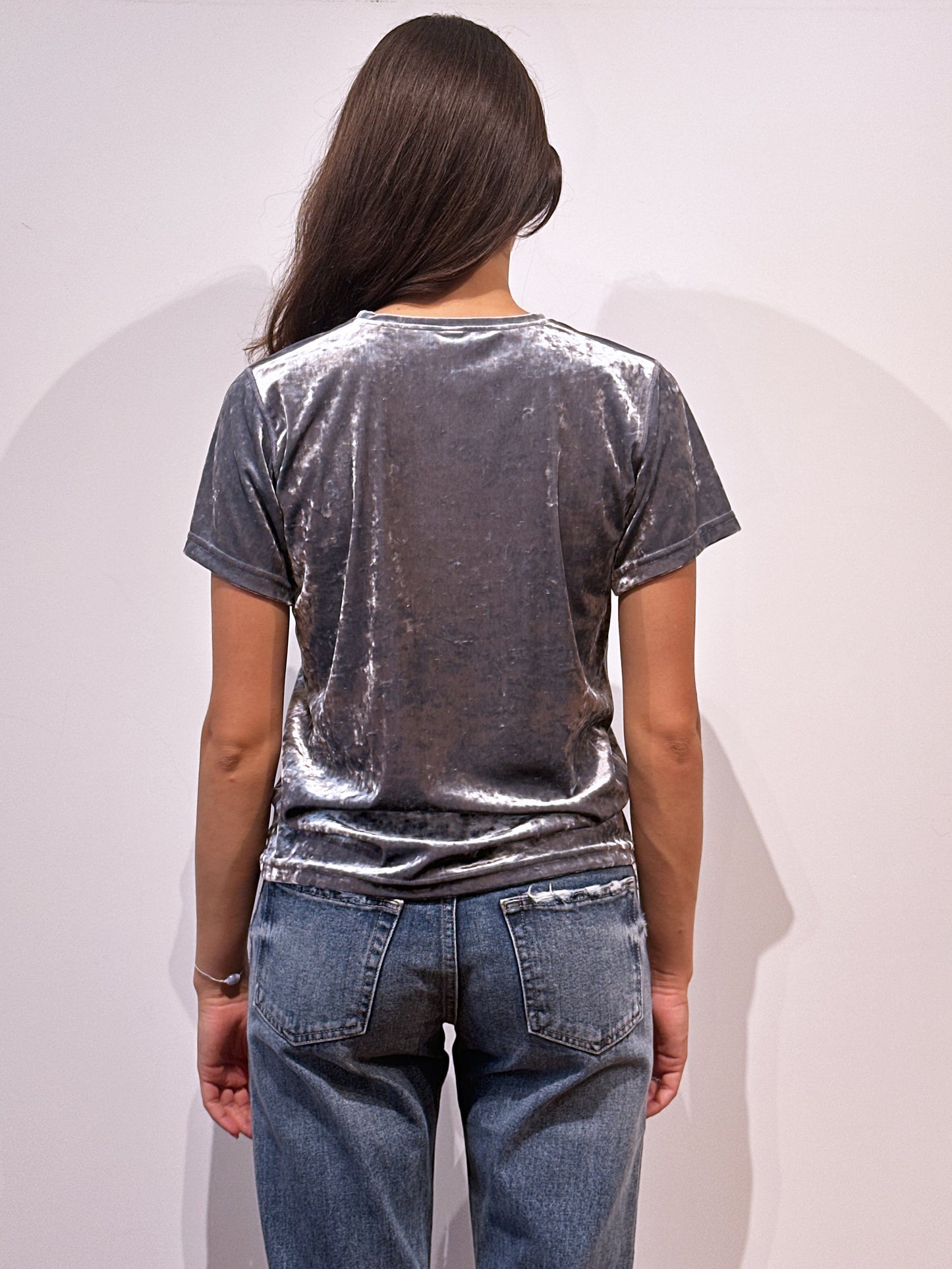 HAMMERED VELVET T-SHIRT SILVER - SIMONE WILD