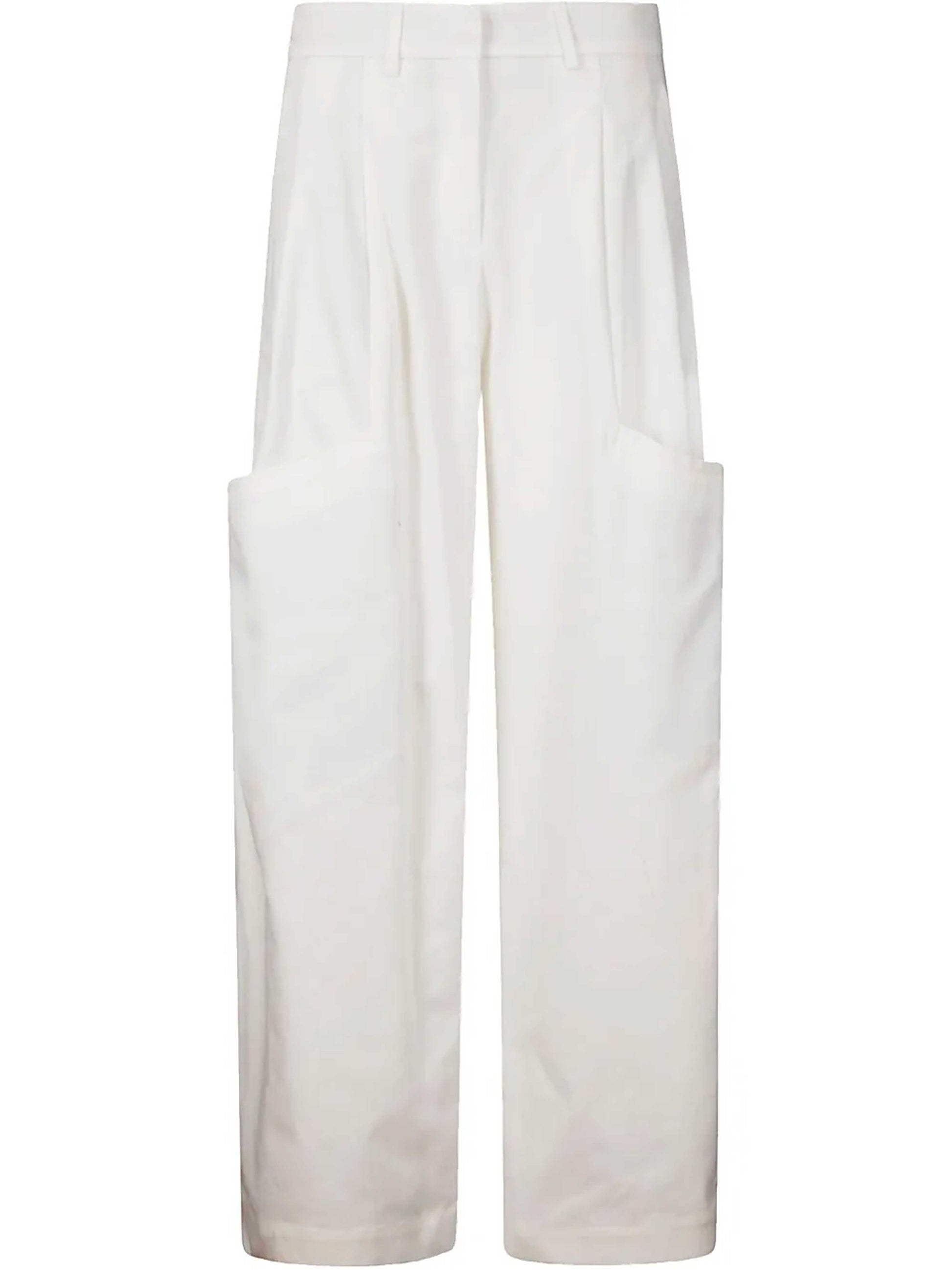 pantalon large en coton blanc avec pince et poche vu de face 