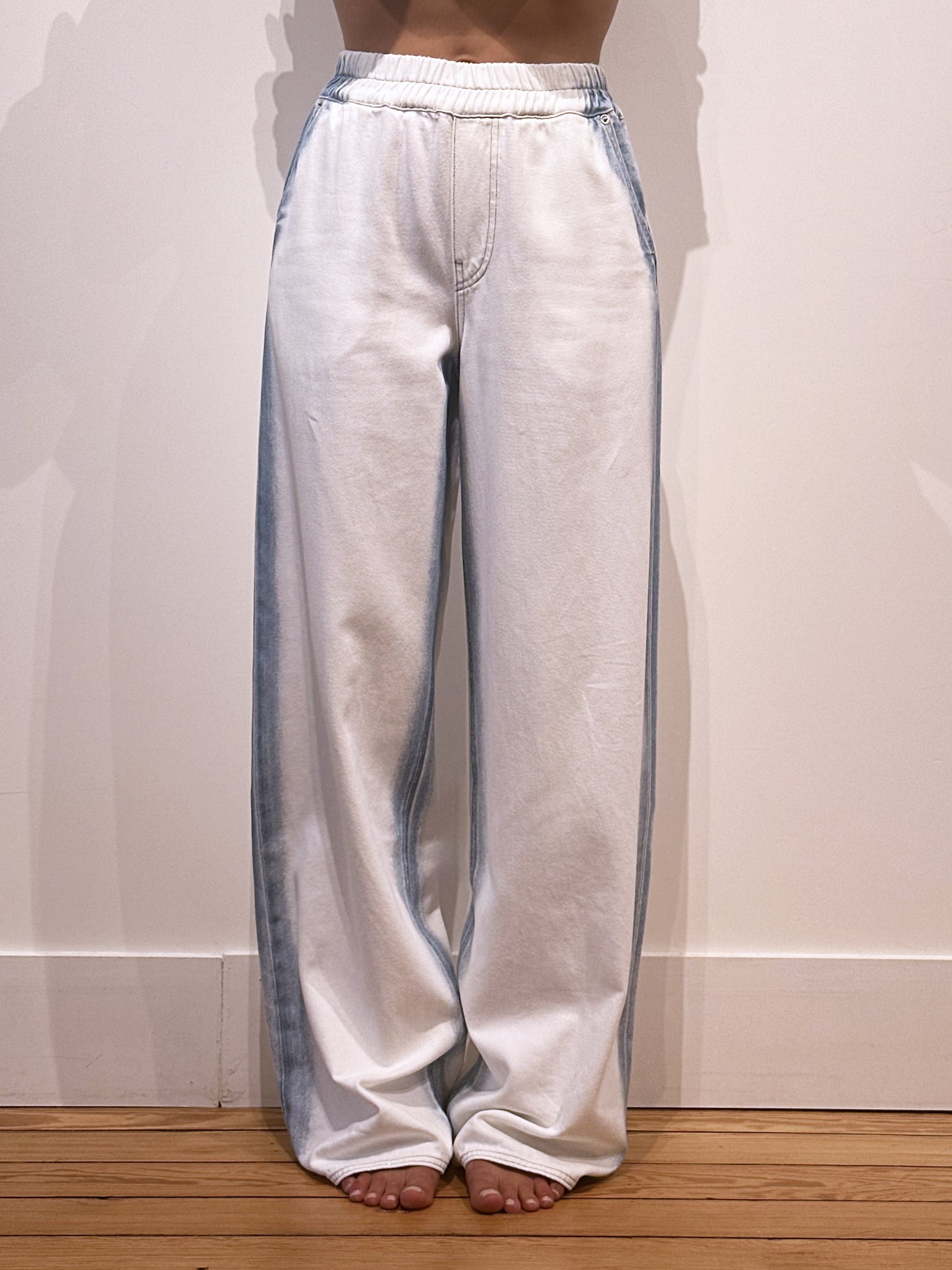 POLLY PANTS BLUE SIDE STRIP ON WHITE DENIM - FAÇON JACMIN