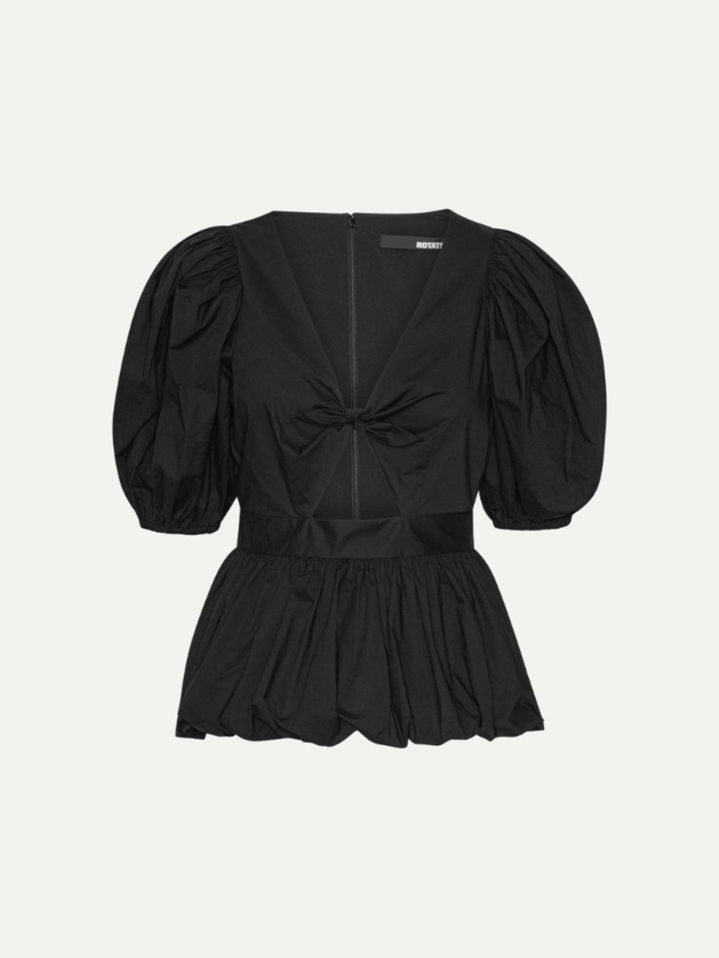 top noir manches bouffantes et noeud 