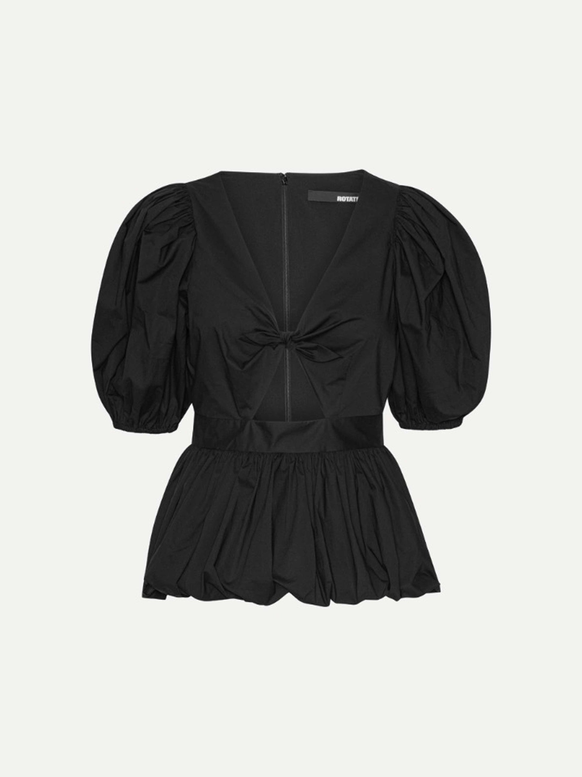 top noir manches bouffantes et noeud 