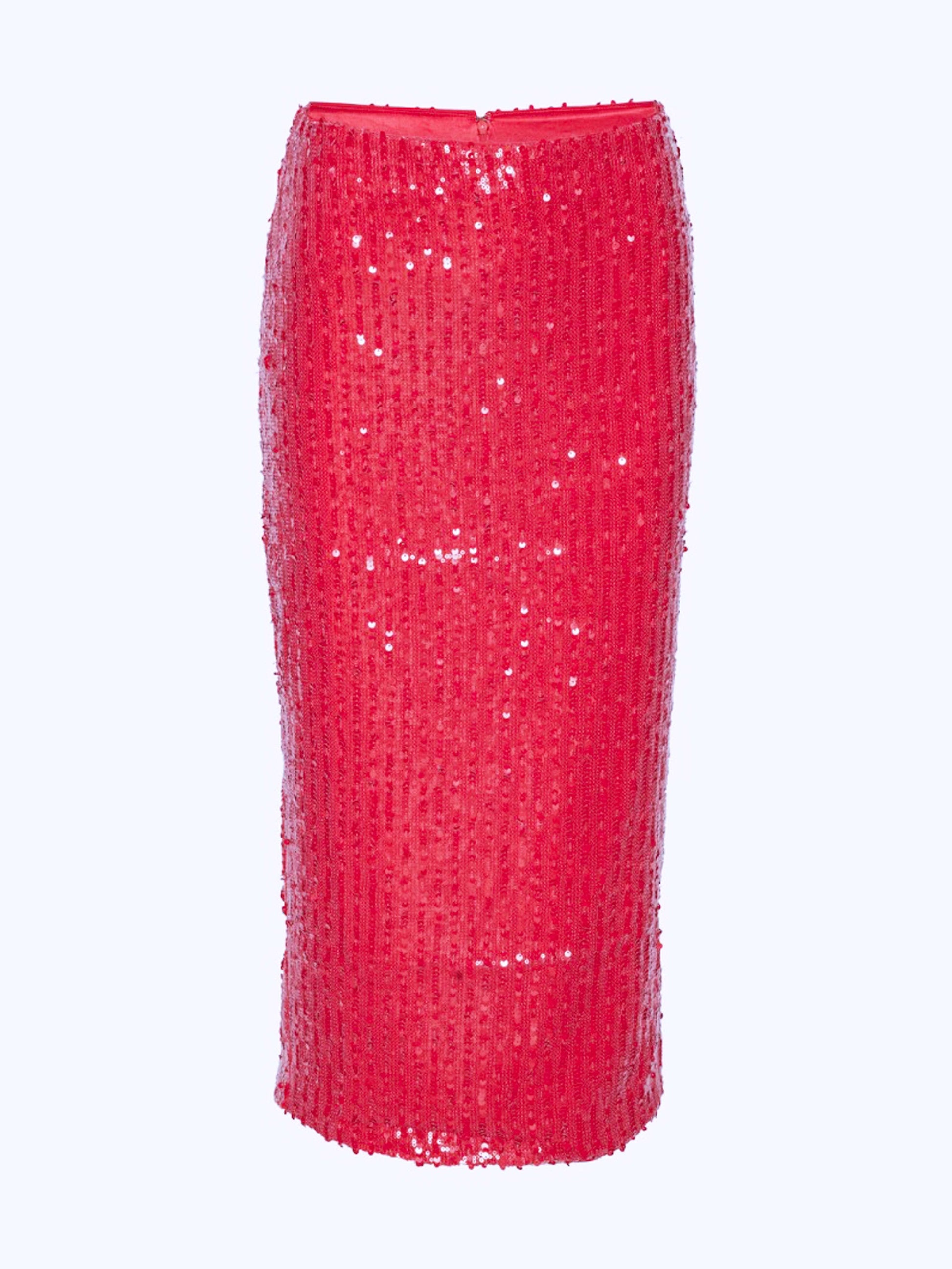 Jupe midi crayon vue de face avce sequins rouge 